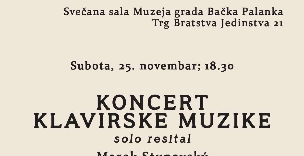 Koncert klavirske muzike u subotu u Gradskom muzeju